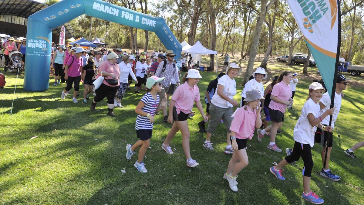The crowd lurches forward at the start of the very first Wagga Melanoma March in 2015. File image