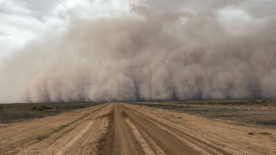 Tuesday's dust storm rolls through the Booligal district shortly before 5pm. Picture: Sharon Bunyan