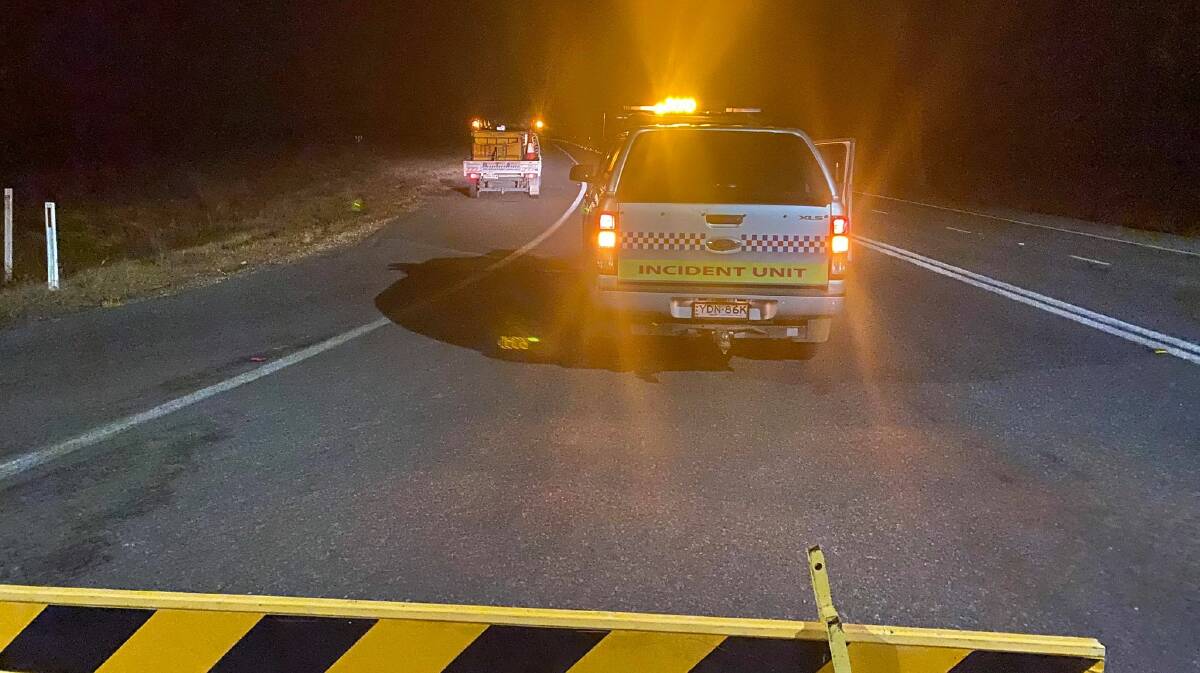Traffic control was in place at the Olympic Highway's Red Hill Road intersection after a fatal collision at The Rock on Monday night. Picture: Annie Lewis