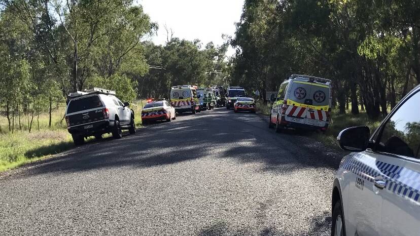 Emergency services attend to a crash on Buckingbong Road near Sandigo on Friday morning. Picture: Supplied