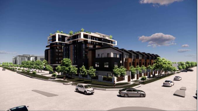 An artist impression of the proposed mixed-use residential and commercial complex planned by Damasa for the Morgan and Murray streets precinct. 