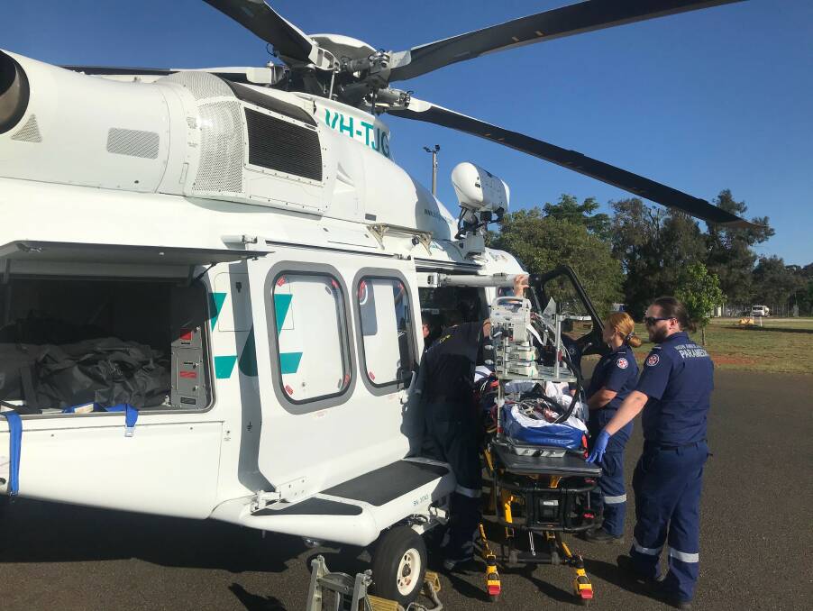 Two children were airlifted from Griffith to Wagga after their jumping castle blew away with them on it. Picture: NSW Ambulance