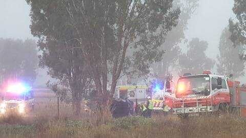 A vehicle appears to have rolled, coming to rest against a tree. Picture: Supplied
