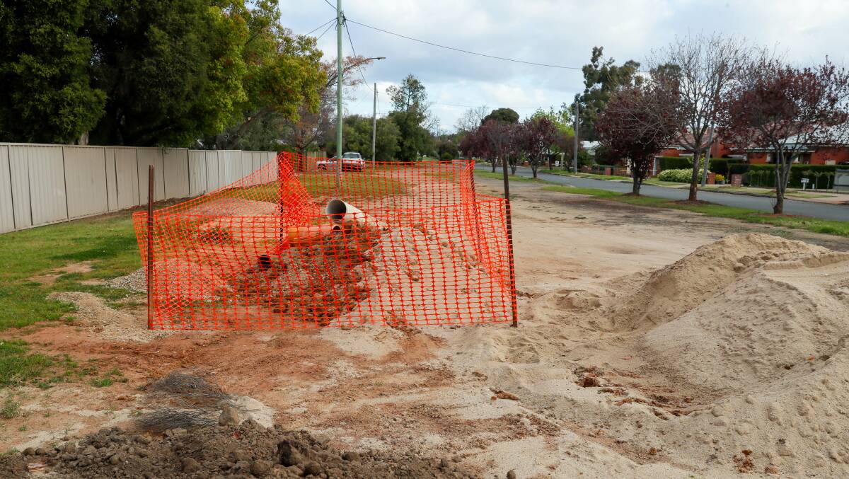 Sand and pipes piled on Turner Street on Friday. Picture by Les Smith