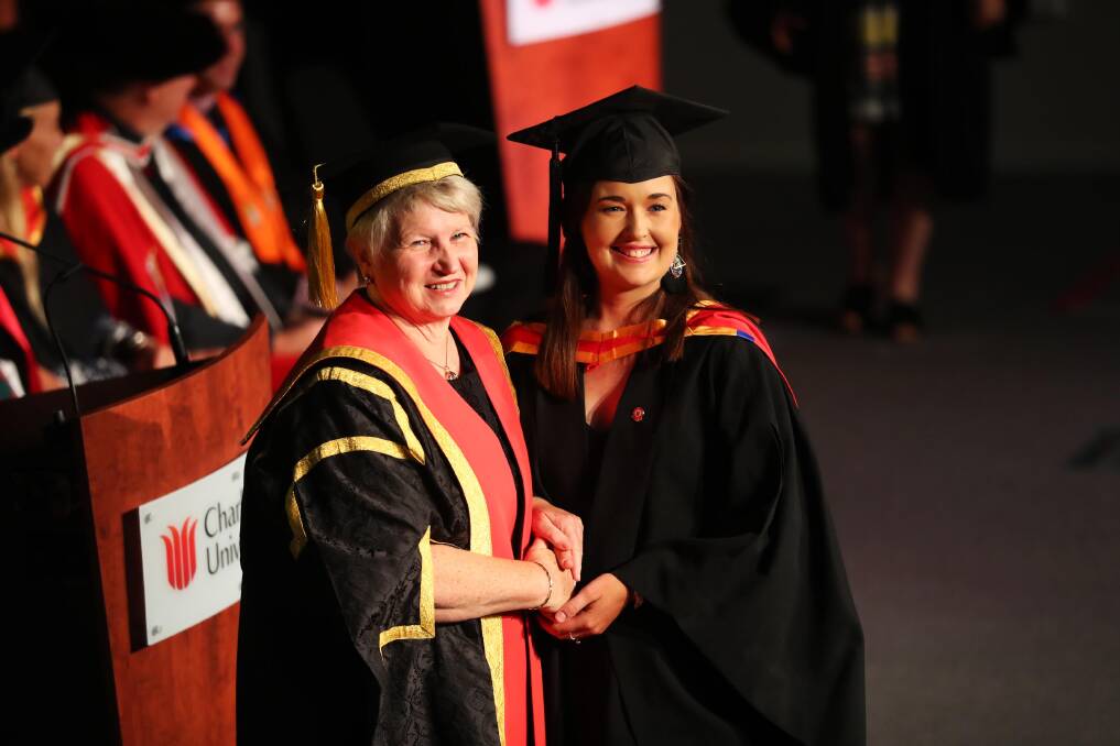 CONGRATULATED: Graduate Emily Bowen was one of the many CSU Wagga students to be awarded their degrees at Monday morning's Faculty of Science ceremony. Picture: Emma Hillier
