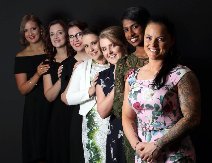 MAKING A DEBUT: Miss Wagga 2019 candidates Chelsea Sutton, Bonnie Jackson-French, Clare Lawlor, Taylor Lemon, Ebony Neal, Stina Constantine, and Presslea Cowan made their first public appearance on Wednesday evening. Picture: Les Smith