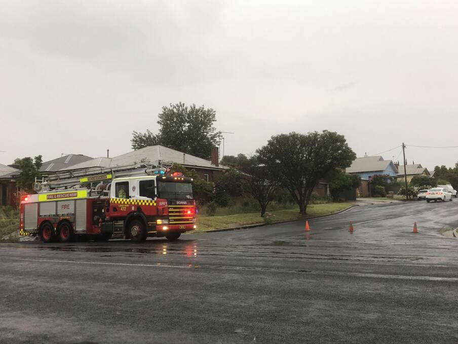 DISASTER AVERTED: Turvey Park Fire & Rescue crews were called to Bourke Street on Friday evening after the wet weather led to arcing power lines. Picture: Peter Doherty