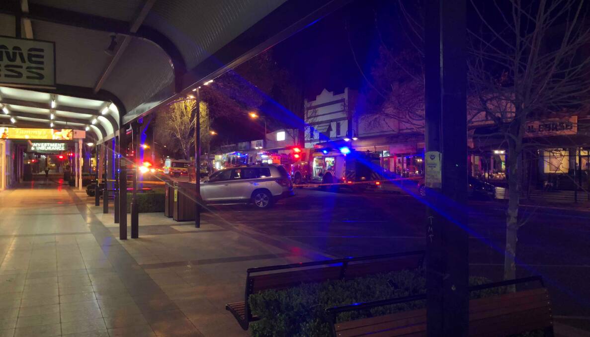 SHUT DOWN: Police blocked off the Edwards Street end of Baylis Street for about two hours on Saturday night so firefighters could extinguish an electrical blaze. Picture: Chelsea Sutton