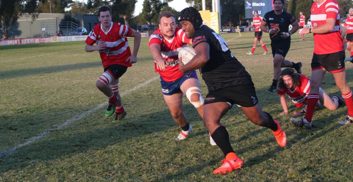 Kula Kaloudonu close to the CSU tryline during Griffith's big win to keep hold of the Ben Groat Memorial Cup.