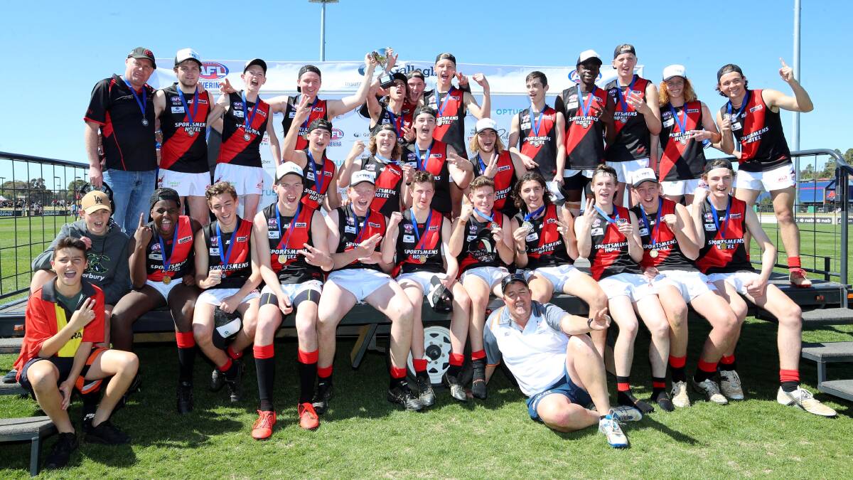 BACK-TO-BACK: Marrar celebrates their surprise win over the previously undefeated East Wagga-Kooringal in the under 17.5s on Saturday. Picture: Les Smith
