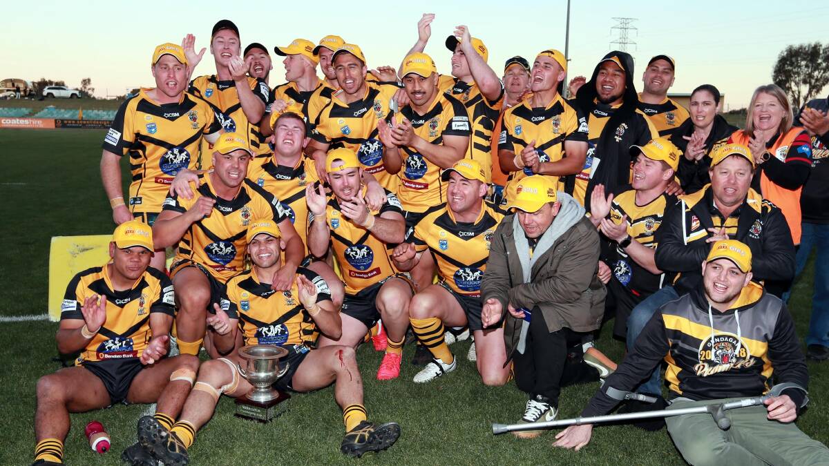 BACK ON TOP: Gundagai celebrate after taking out the Group Nine grand final with a 40-18 win over Tumut at Equex Centre on Sunday. Picture: Les Smith