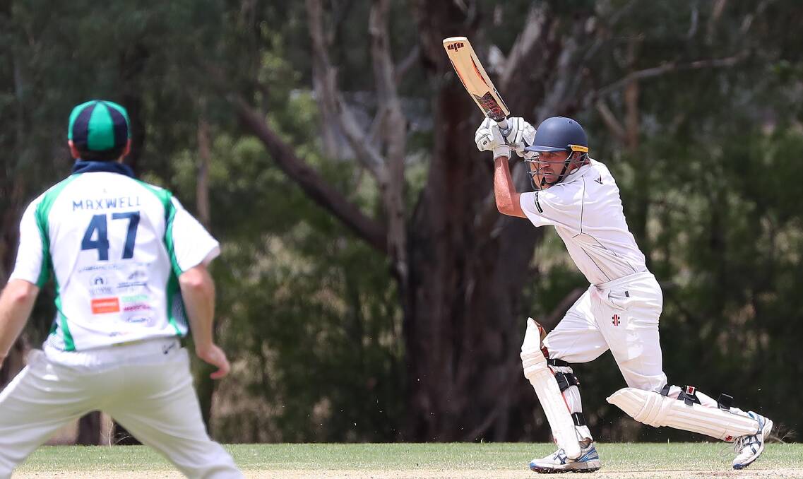 CRACKING SHOT: Jacson Sommerville powers a shot through the covers in Lake Albert's win over Wagga City at Rawlings Park Turf on Saturday. Picture: Kieren L Tilly