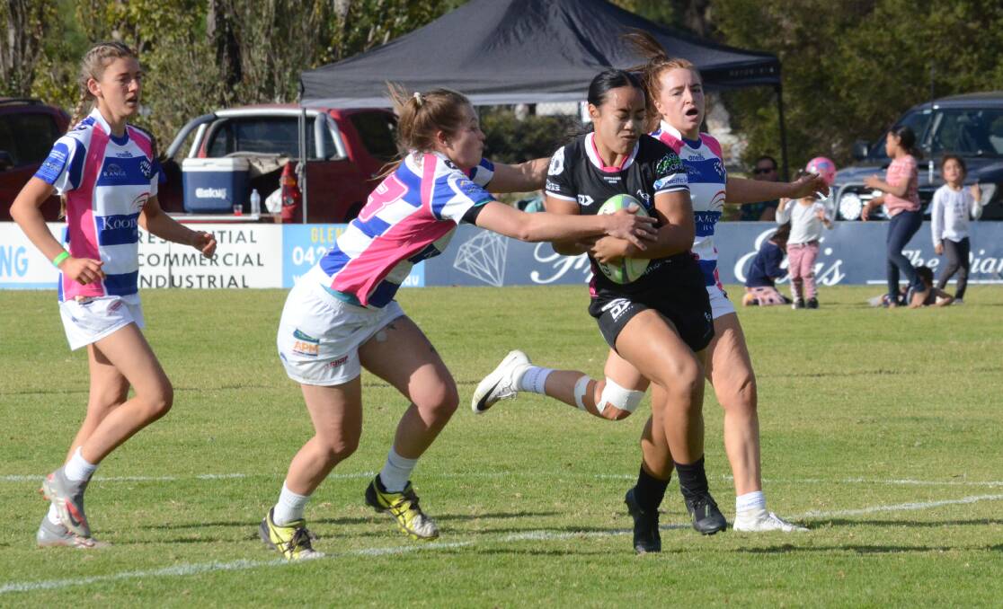 BIG WIN: Fapiola Uoifalelali brings to break out of a tackle as Griffith piled on the points in their clash with Wagga City on Saturday. Picture: Monty Jacka