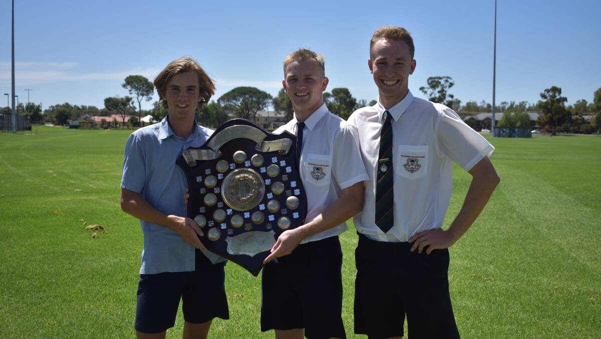 UP FOR GRABS: Mater Dei Catholic College's Edouard Grigg is looking to win the Byrnes Shield off The Riverina Anglican College's Sam McCready and Jacob Manley in the final on Monday. Picture: Courtney Rees