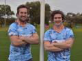 NEW LOOK: Waratahs playmakers Gerard McTaggart and Josh Gemmell is the club's jumpers in support of the Black Dog Institure which will be auctioned off after their game with CSU on Saturday. Picture: Courtney Rees