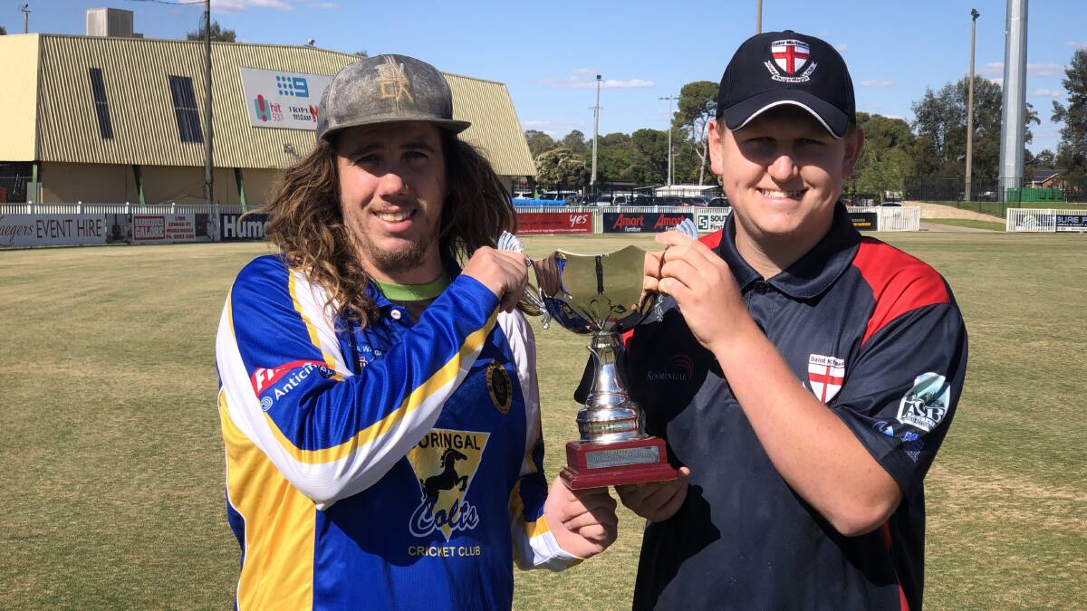 UP FOR GRABS: Kooringal Colts captain Keenan Hanigan and St Michaels batsman Beck Frostick are looking to take home the Koetz-Jolliffe Cup.
