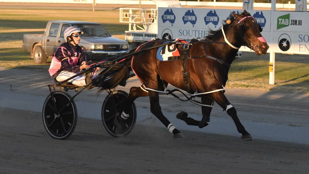 Brooke McPherson lines up Ultimate Hughey in the Temora Pacers Cup on Saturday.