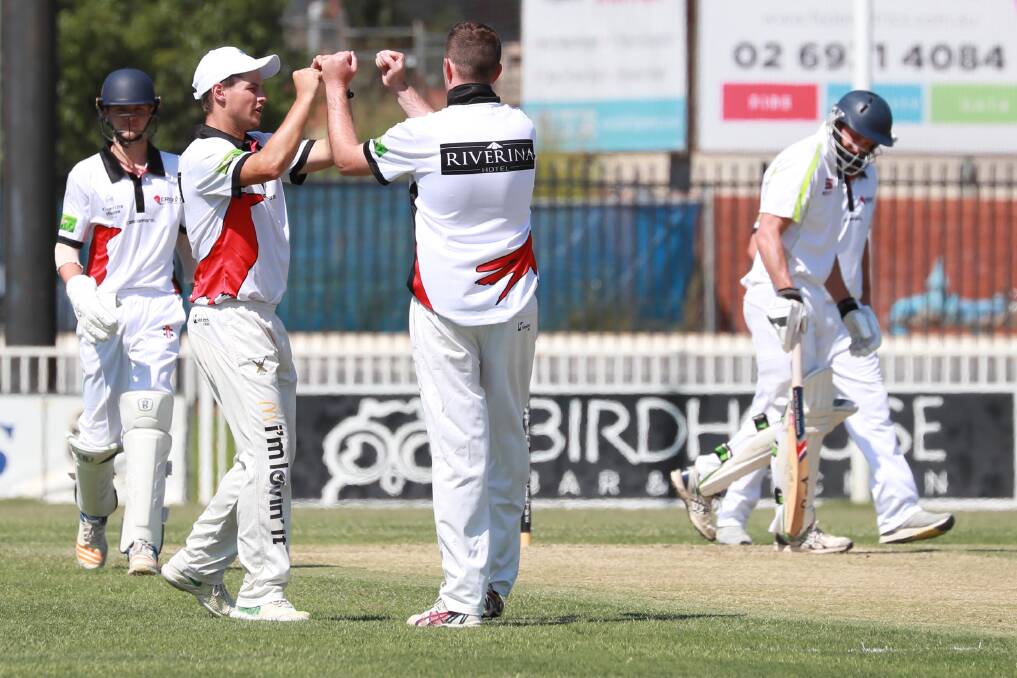 NO DEAL: Josh Thompson and Sam Perry celebrate a wicket in last year's O'Farrell Cup clash but no challenges will be held this season.