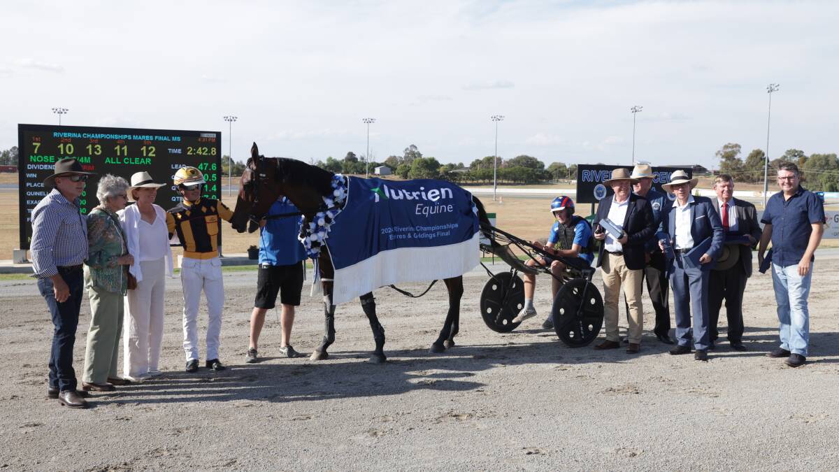 Connections celebrate Not To Be Denied's win in the Riverina Championships Mares Final. Picture by Tom Dennis
