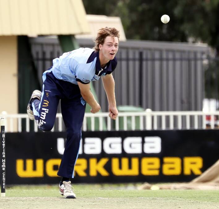 BACK TO WINNING WAYS: Noah Harper fires down a delivery in South Wagga's win over St Michaels at Robertson Oval on Saturday. Picture: Les Smith