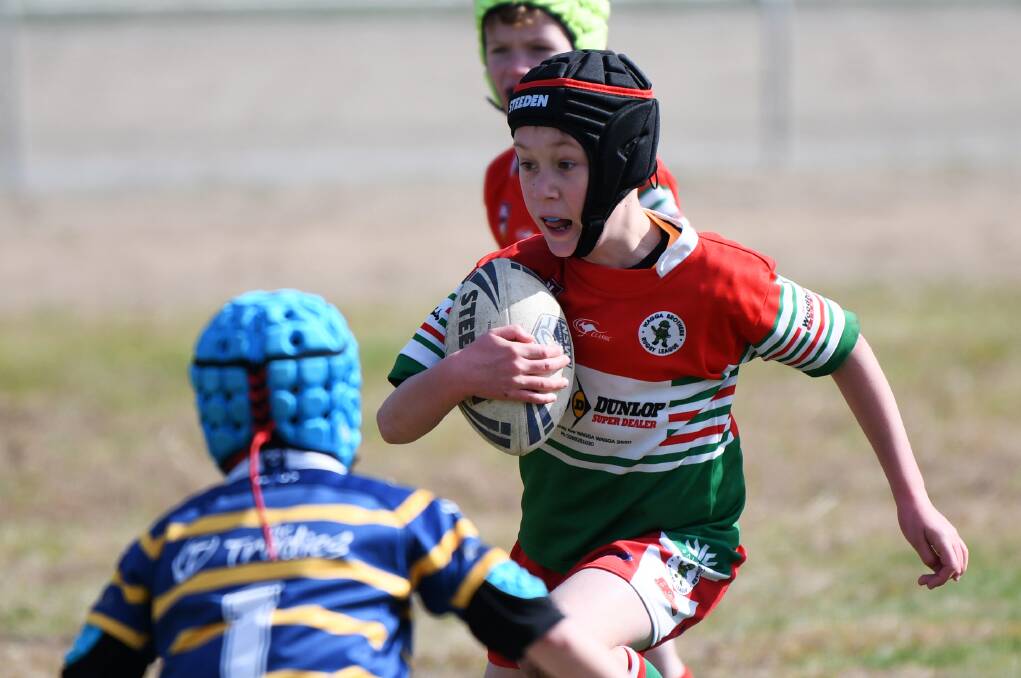 BACK IN ACTION: After a nervous wait on the weather the Riverina Schoolboys Carnival is back for the first time 2019 on Saturday. Pictured is Judd Higgins playing in the under 8s at the last carnival.