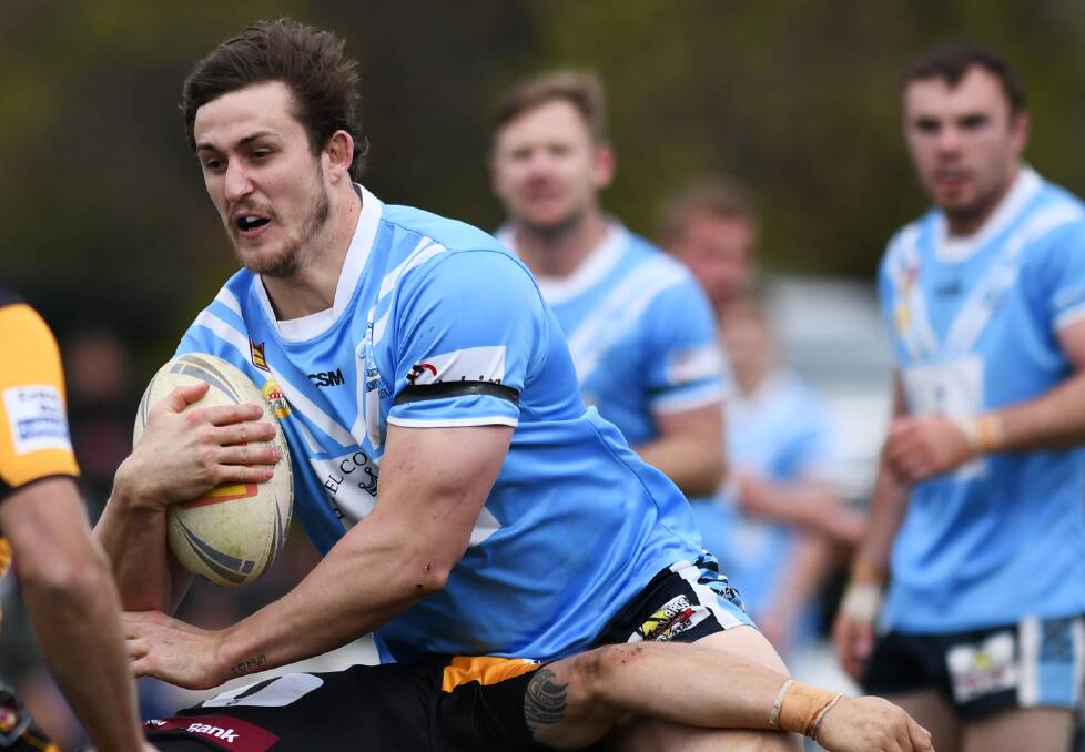 Jed Pearce comes out of Tumut's side to face Young at Twickenham on Sunday.