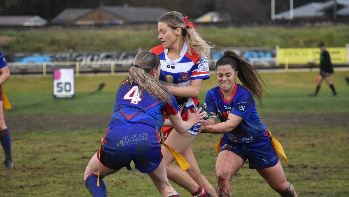STILL UNBEATEN: Ellie Croker scored an important try as Young ended a perfect start by Kangaroos to maintain their own winning run on Saturday. Picture: Courtney Rees