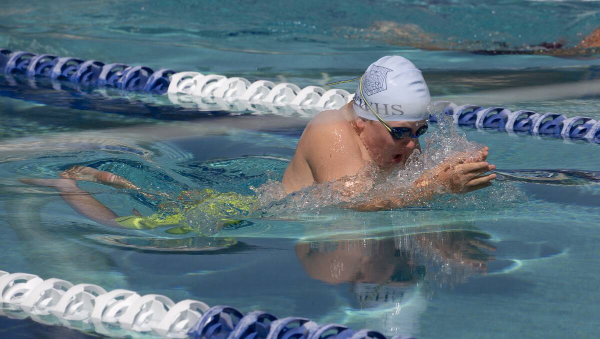 STRONG STUFF: Wagga High School student Harrison Fisher competes in a breaststroke race at the Wagga Zone swimming carnival. Picture: Madeline Begley