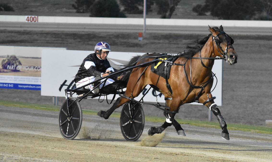 Jerulas Grin charges away for a big win in the three-year-old colts and geldings final.