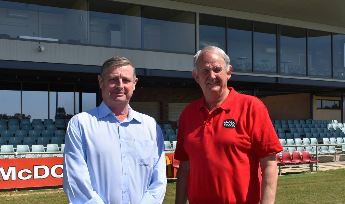 GETTING READY: Wagga Rugby League secretary Stephen Frankham and Wagga mayor Greg Conkey at Equex Centre on Tuesday.