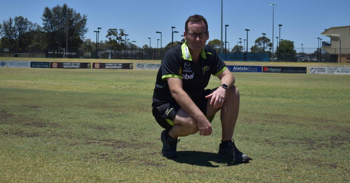 GETTING HOT: Cricket NSW area manager Luke Olsen inspects
the Robertson Oval square after the weekend's round of matches
were cancelled due to the forecast heat. Picture: Courtney Rees
