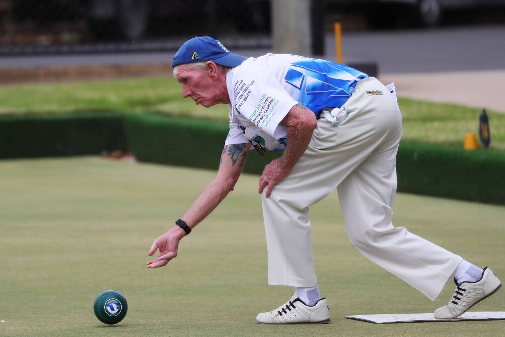 FORM ON THE GREENS: Greg Eastment sends a bowl during at Wagga RSL Club during this year's Wagga and District pennants season. Picture: Emma Hillier
