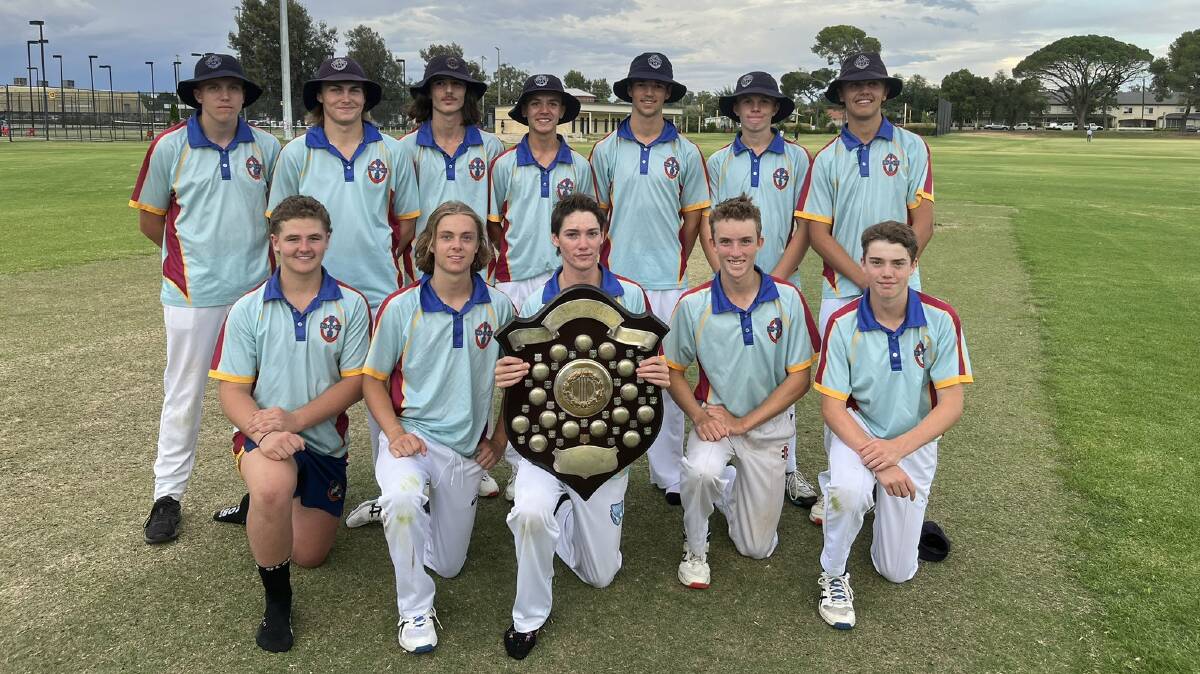 SWEET SUCCESS: Mater Dei Catholic College celebrating after winning back the Byrnes Shield with a win over The Riverina Anglican College on Monday.