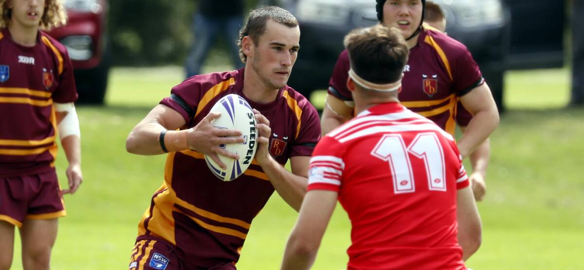 ON THE CHARGE: Sam Neale brings the ball forward during Riverina's loss to Illawarra South Coast in the Laurie Daley Cup at Laurie Daley Oval on Saturday. Picture: Les Smith