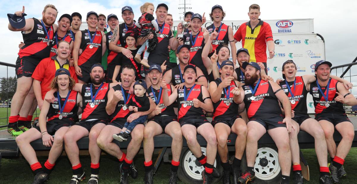 REDEMPTION: Marrar celebrate their reserve grade premiership after getting one back on North Wagga on Saturday. Picture: Les Smith