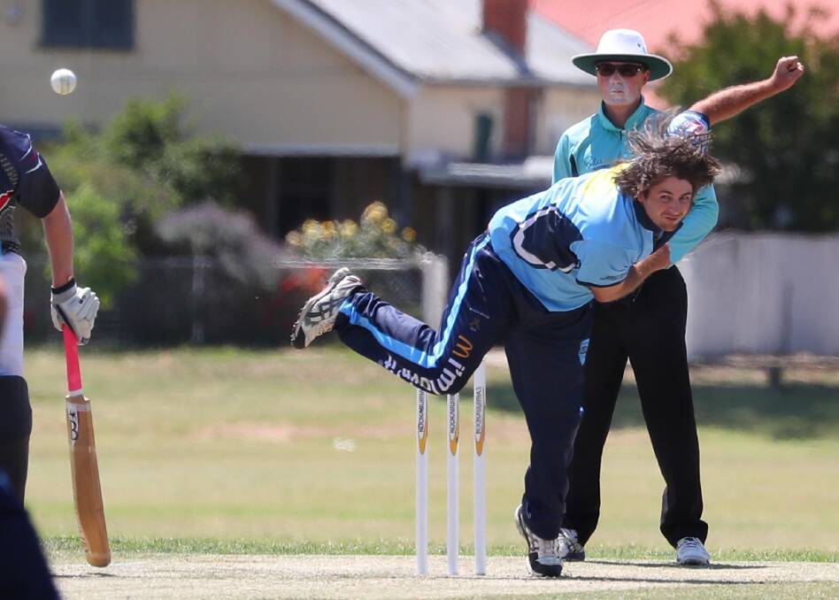 KEEPING ON: Alex Jones bowling during South Wagga's impressive display against St Michaels at Geoff Lawson Oval on Saturday. Picture: Kieren L Tilly