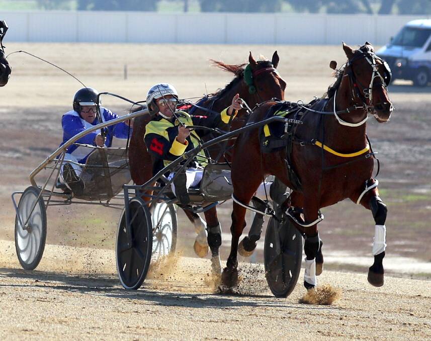 BREAKTHROUGH: Turbo Bromac scored his first win since September 2017 with a front-running display for Peter McRae at Riverina Paceway on Friday. Picture: Les Smith