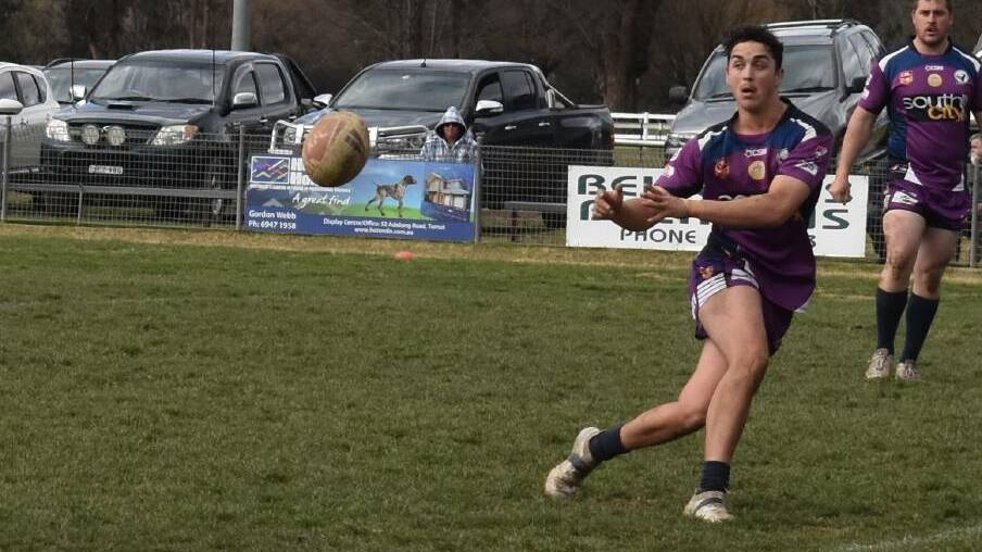 Josh Siegwalt fires off a pass during Southcity's win over Tumut heading into the finals. Picture: Courtney Rees