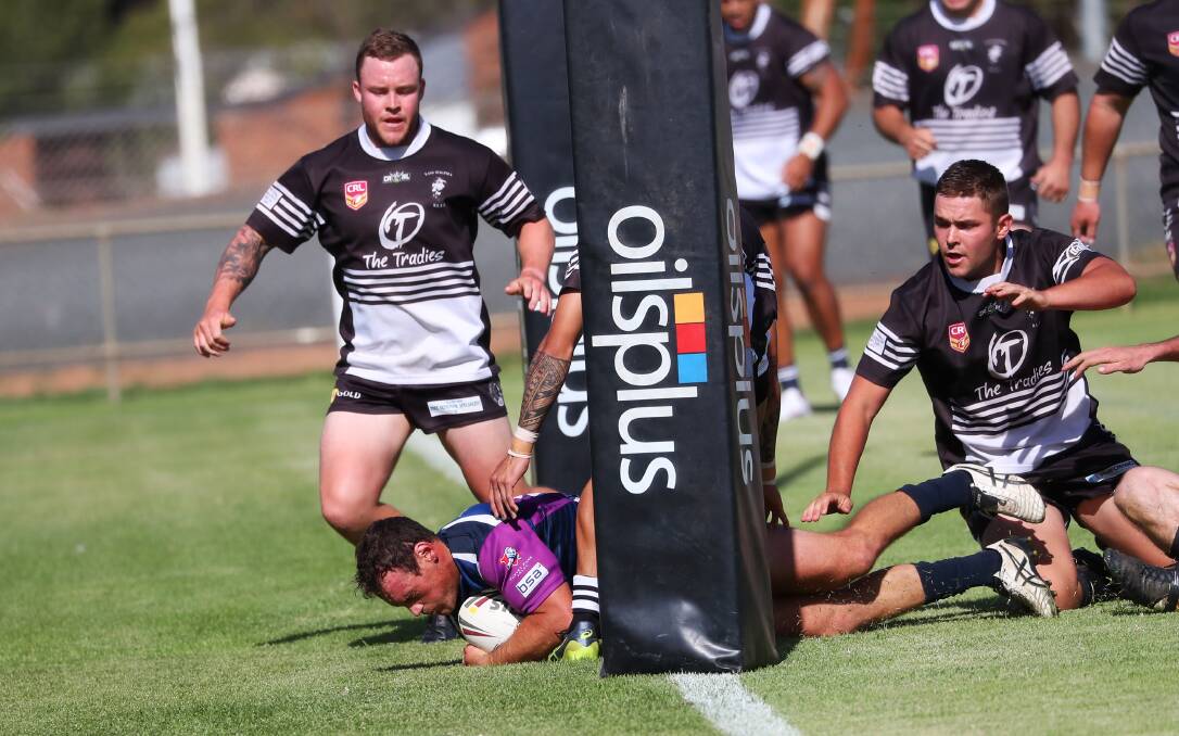 Ben Lucas, pictured scoring a try for Southcity in the West Wyalong Knockout this year, isn't playing in the Group Nine competition.
