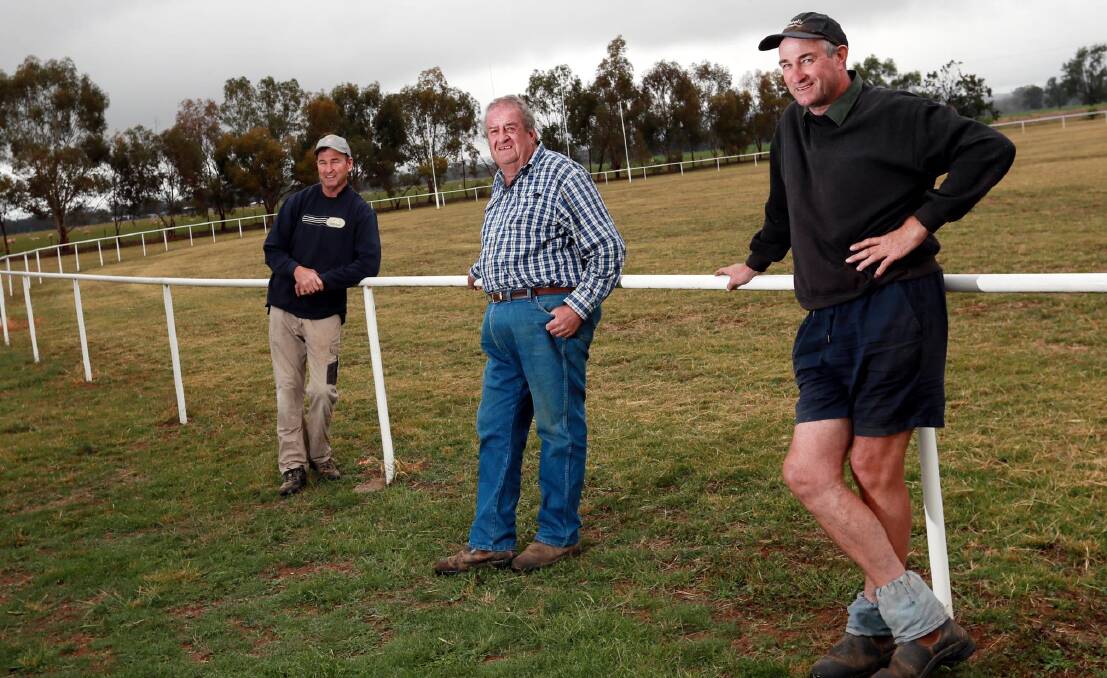 NEW DIRECTION: The Rock-Yerong Creek co-president Mark Driscoll with Yerong Creek Recreation Ground committee president Ross Edwards and secretary Kevin Driscoll at the ground the Magpies will use in the Farrer League this season. Picture: Les Smith