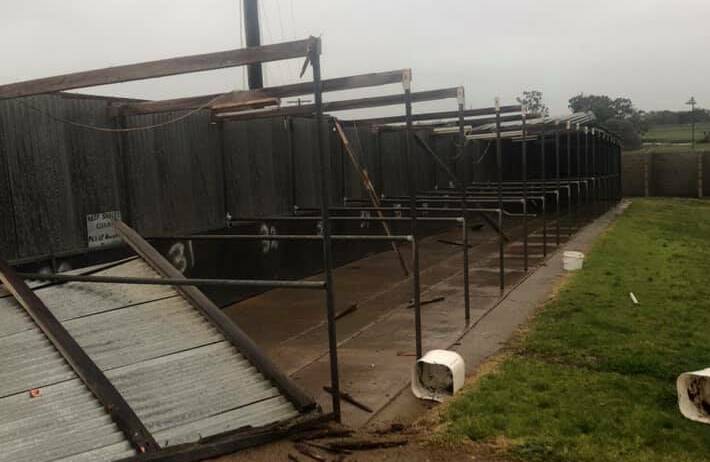 Part of the Junee stables damaged on Friday.