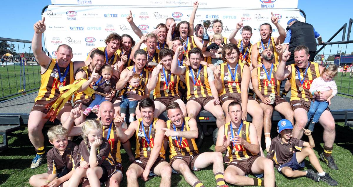 BACK ON TOP: East Wagga-Kooringal celebrates after down North Wagga in the reserve grade grand final on Saturday. Picture: Les Smith