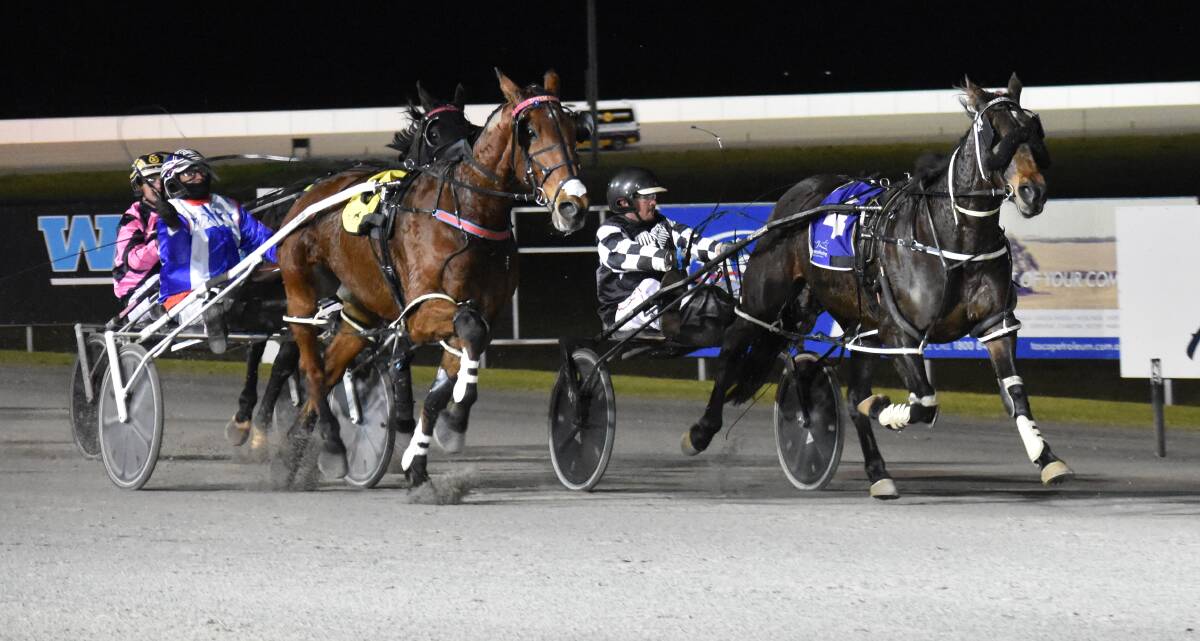 QUICK SUCCESS: Eastbro Tex holds on to provide trainer Chris Watson his second winner at Riverina Paceway on Tuesday just days after returning to the region.