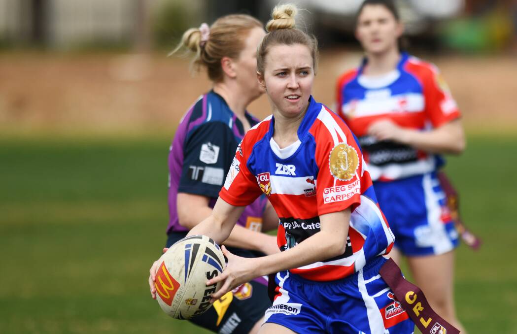 READY TO MOVE: Laura Eastlake assesses her options as Young maintained third place on the ladder with a 32-4 win over Southcity at Harris Park on Sunday.