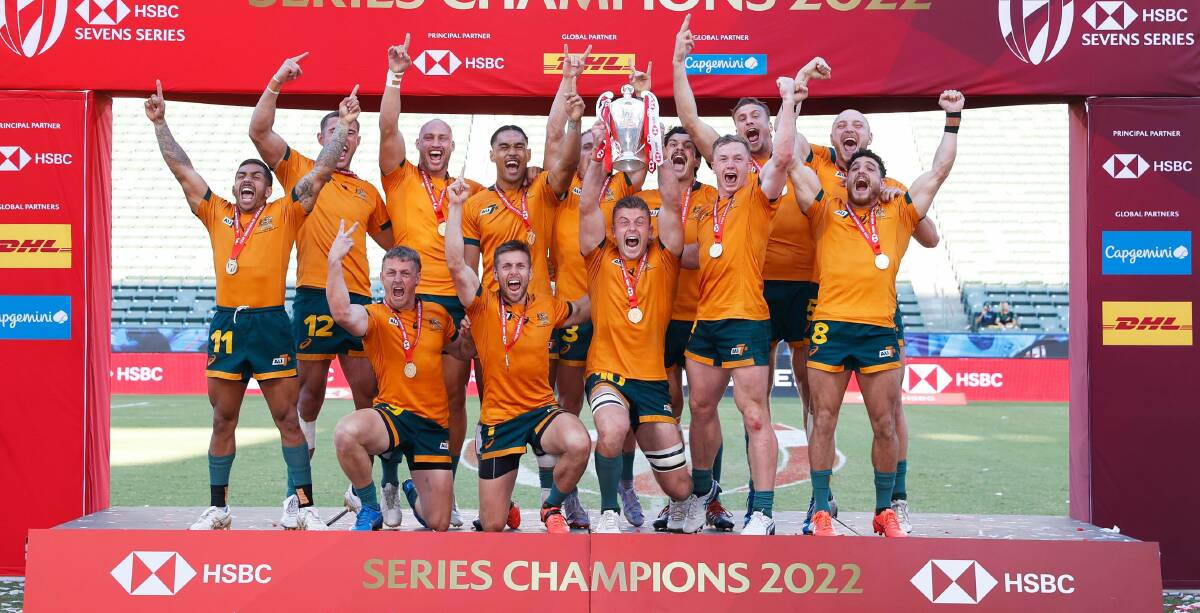 Wagga products Stu Dunbar and Corey Toole were part of Australia's first World Series title success on Monday. Picture by Mike Lee - KLC fotos for World Rugby