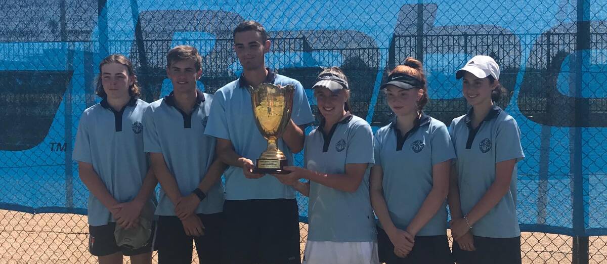 TEAM EFFORT: Mater Dei Catholic College students Joshua Myers, Angus Grigg, Ben Duffy, Sophia Toole, Julia Weston and Sabrina Donebus celebrate their Foster Cup win.