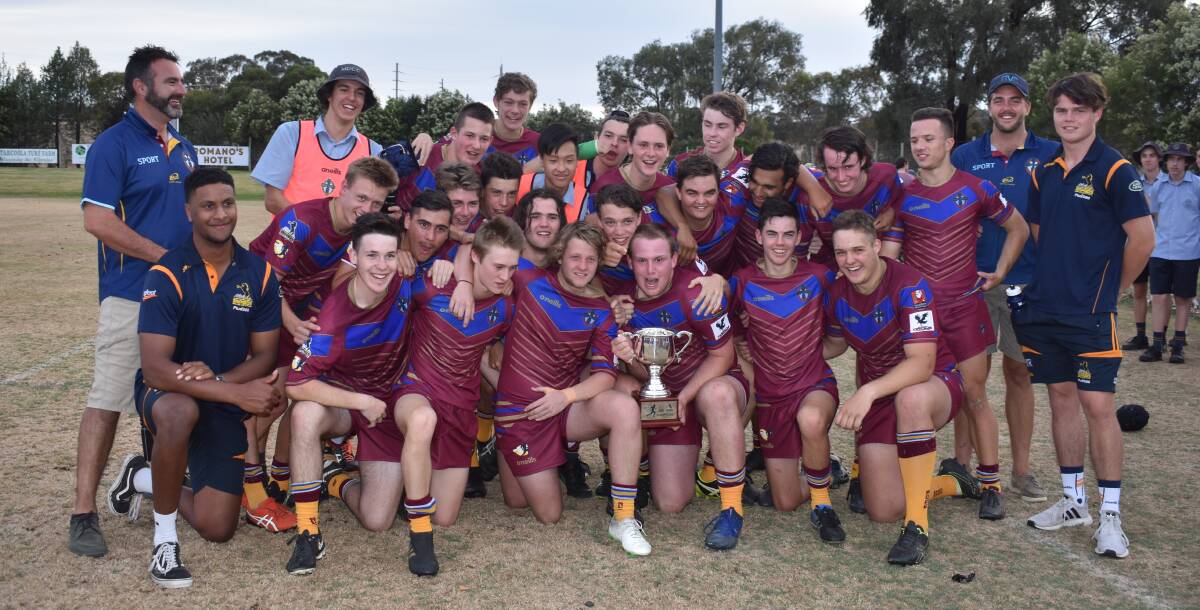 WINNERS ARE GRINNERS: Mater Dei Catholic College celebrates after winning the Super Sixes grand final on Thursday. Picture: Courtney Rees