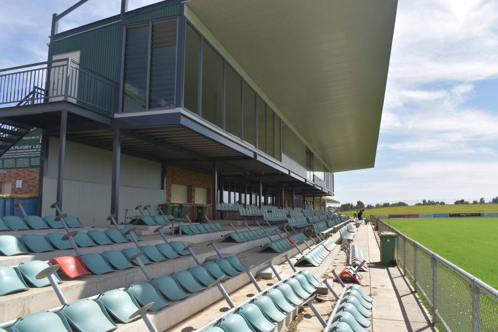 New seating is awaited to be secured as work continues to improve Equex Centre ahead of the NRL game in May. Picture: Courtney Rees