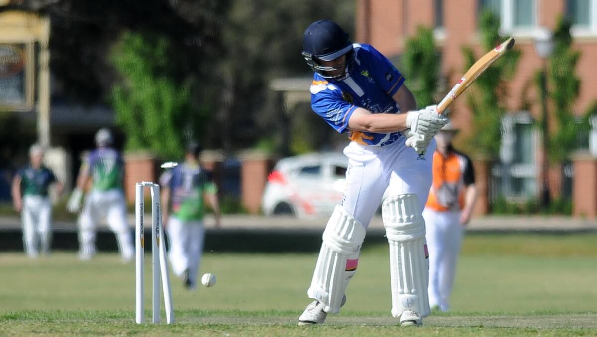 Greg Rudd gets bowled during Kooringal Colts loss to Wagga RSL on Saturday. Picture: Kieren L Tilly