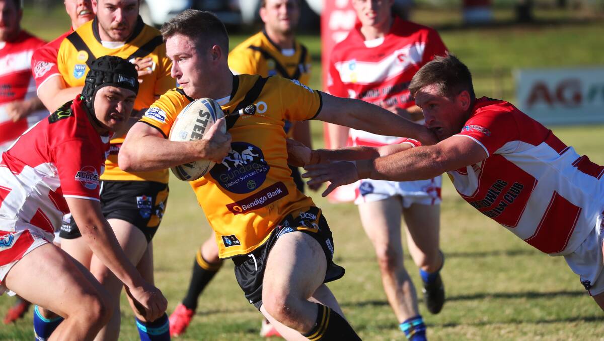 INJURY CONCERN: Star fullback Dane O'Hehir failed to play out Gundagai's win over Temora at Nixon Park on Sunday. Picture: Emma Hillier